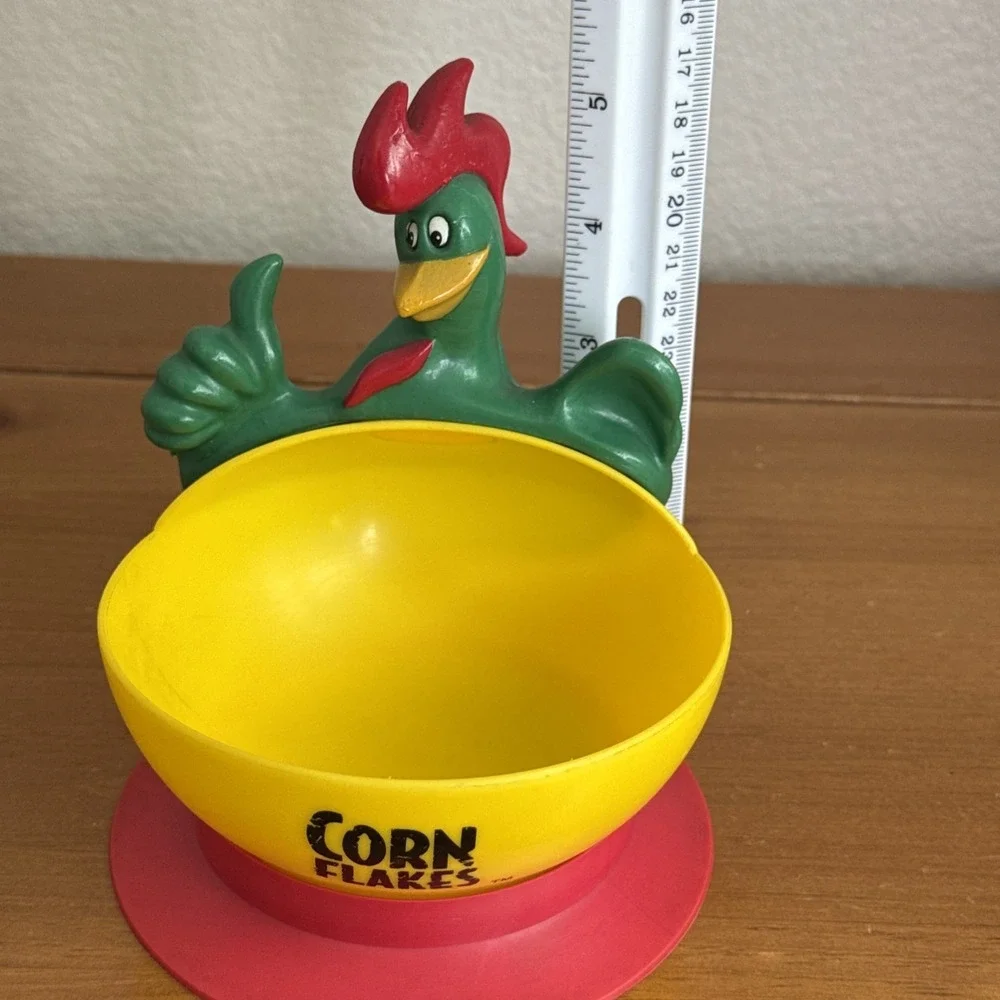 Vintage Cornelius Rooster Corn Flakes Suction Bowl Green‎ Red Yellow